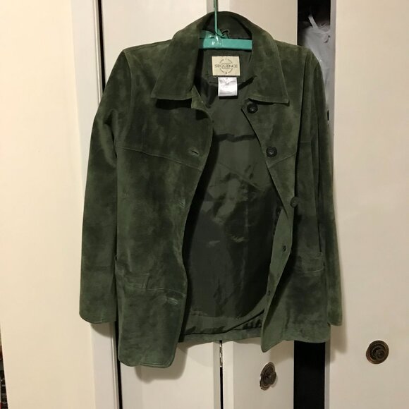 Sequence Ladies Olive Green Suede Leather Jacket Size Small - Picture 3 of 3